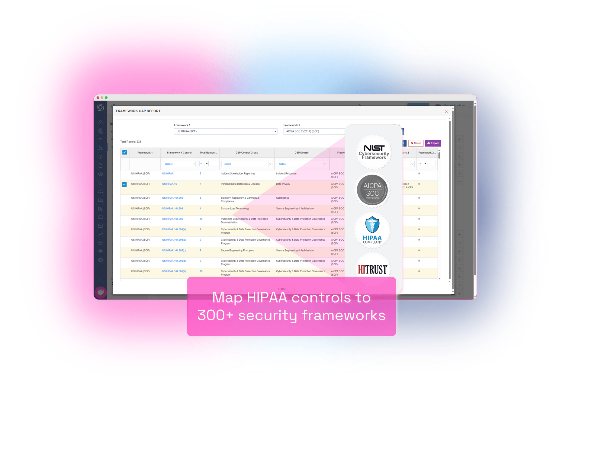 Map HIPAA controls to  300+ security frameworks